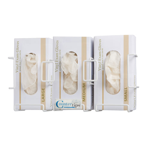 Triple CounterTips Glove Dispenser White Sturdy Exam Room Glove Dispenser